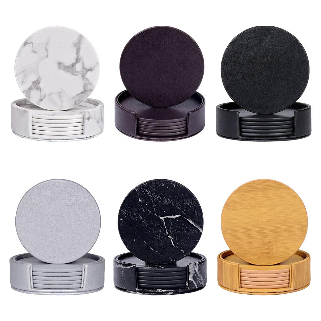Marble Coaster Set - Round Marble Coasters with Holder Scratch