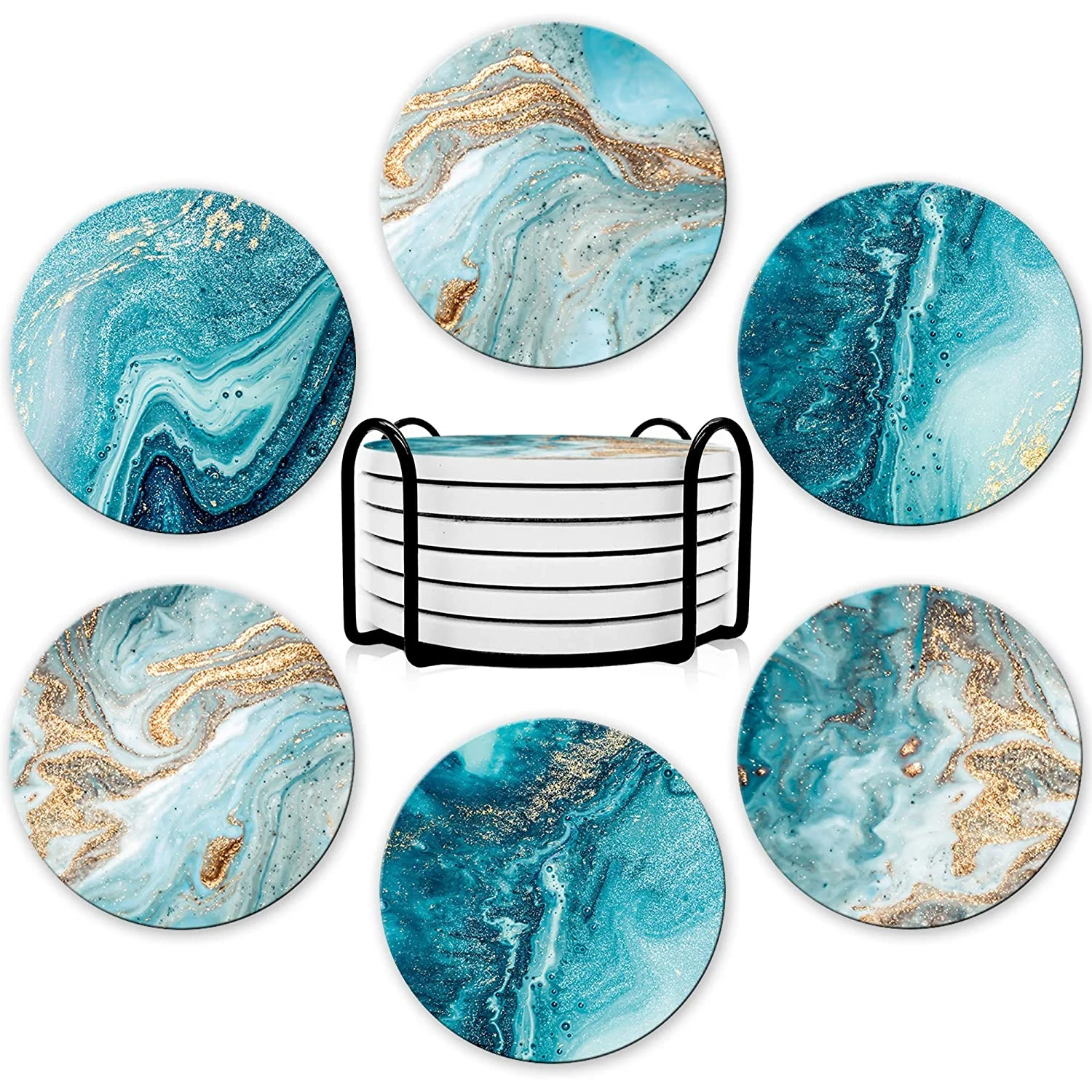 6Pcs Beverage Coaster Set with - Marble Coaster Set ulasan dan harga