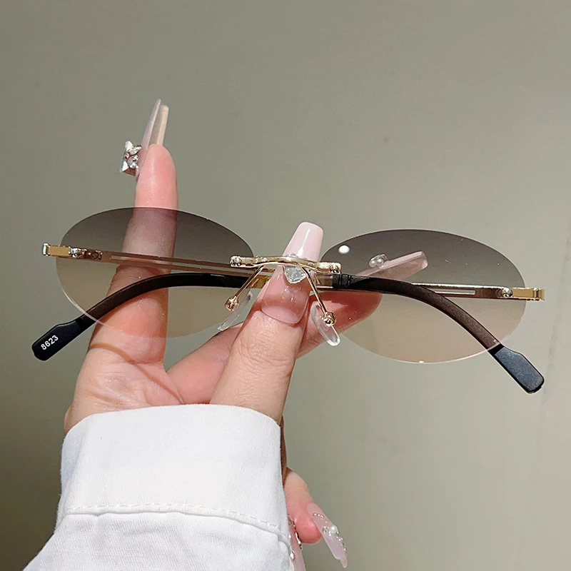 Rimless Oval Sunglasses Women  - Sunglasses Uv400 ulasan dan harga