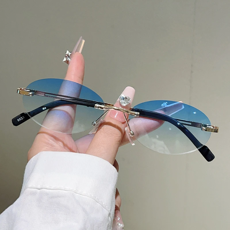 Rimless Oval Sunglasses Women  - Sunglasses Uv400 ulasan dan harga