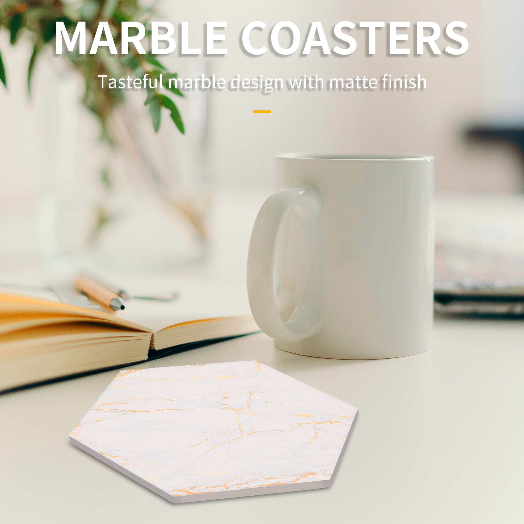 8 PC Coasters For Drinks Absor - Marble Coaster Set ulasan dan harga