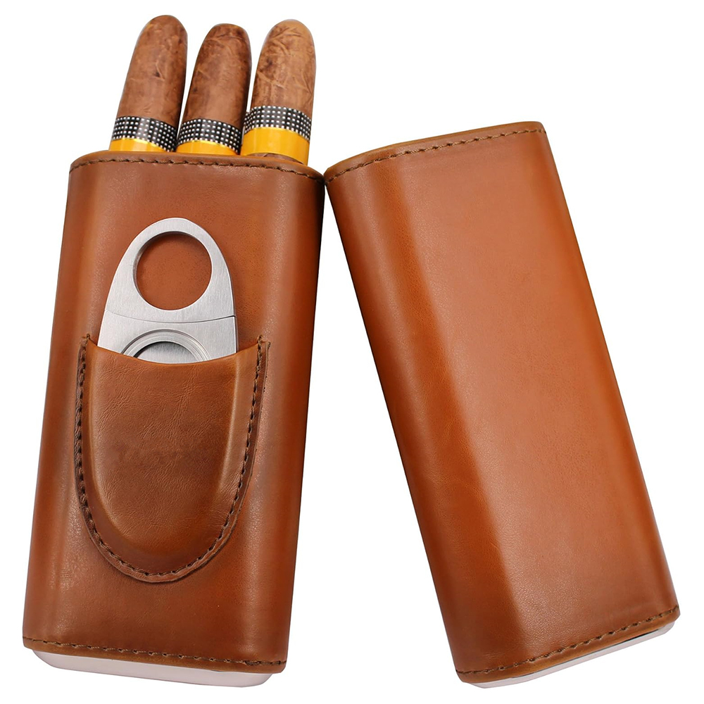 LMETJMA 3-Finger Leather Cigar - Premium Cigar Case ulasan dan harga