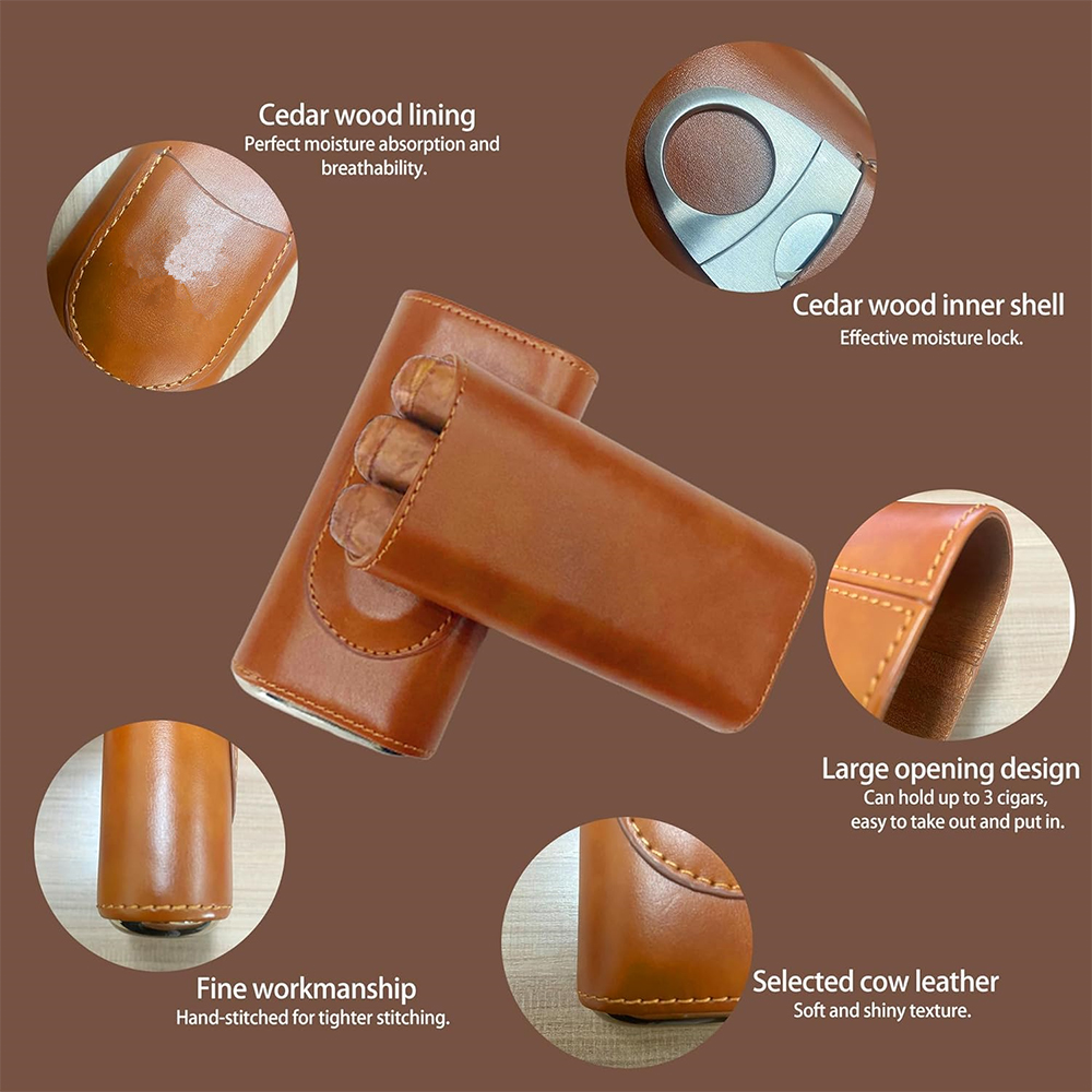 LMETJMA 3-Finger Leather Cigar - Premium Cigar Case ulasan dan harga