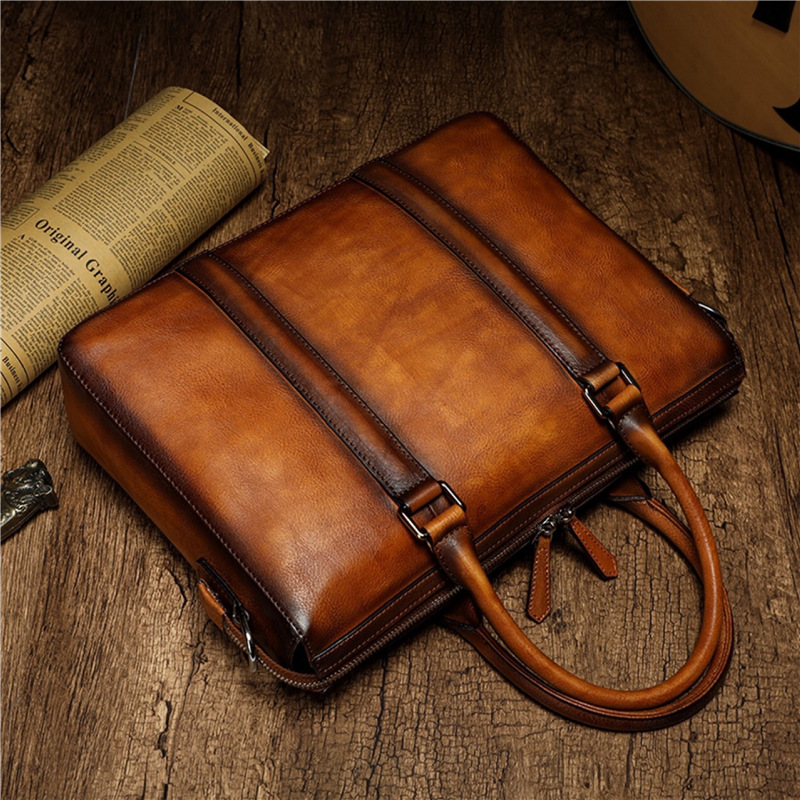 YETTIES Business Top Grain Lea - Leather Briefcase ulasan dan harga