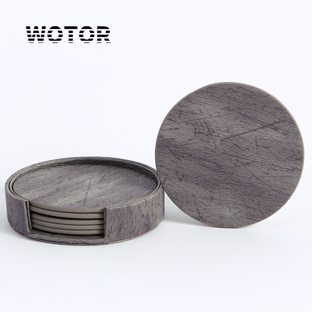 WOTOR 6PCS/Lot Circle Wood Gra - Marble Coaster Set ulasan dan harga