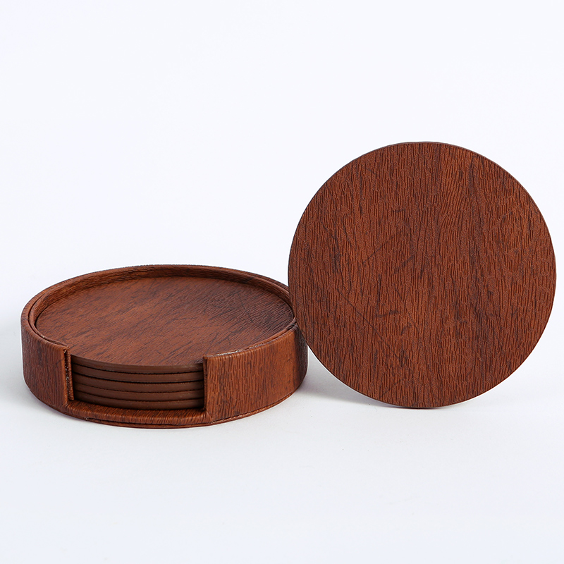 WOTOR 6PCS/Lot Circle Wood Gra - Marble Coaster Set ulasan dan harga