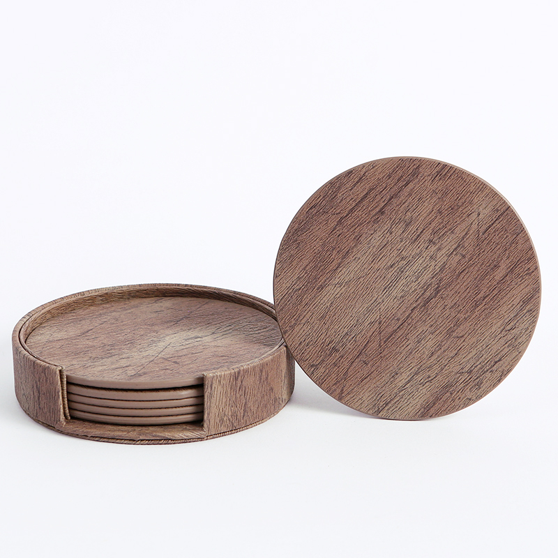 WOTOR 6PCS/Lot Circle Wood Gra - Marble Coaster Set ulasan dan harga