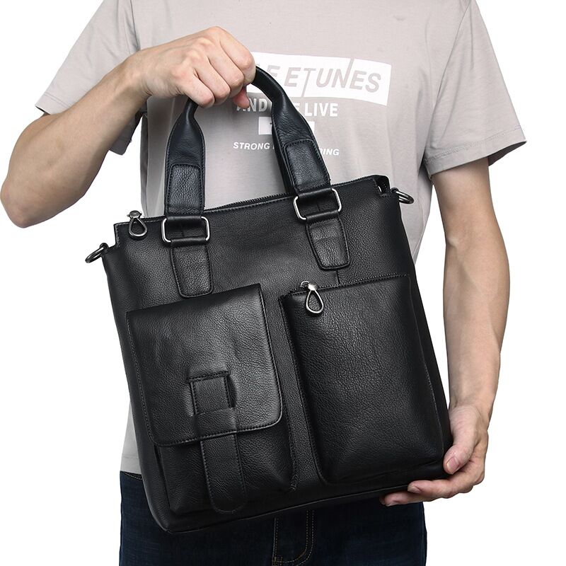 Men Vertical Handbag Male Genu - Leather Briefcase ulasan dan harga