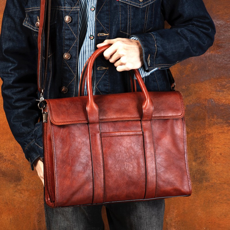 Vegetable tanned leather handb - Leather Briefcase ulasan dan harga