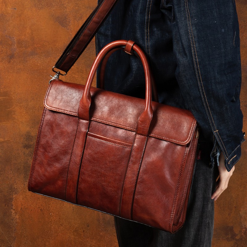 Vegetable tanned leather handb - Leather Briefcase ulasan dan harga