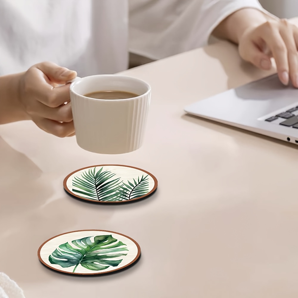 5pcs Tropical Plant Leaf-Patte - Marble Coaster Set ulasan dan harga