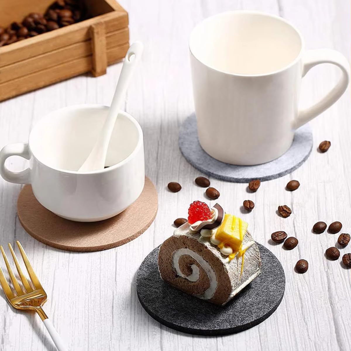 10pcs Round Felt Coaster Dinin - Marble Coaster Set ulasan dan harga