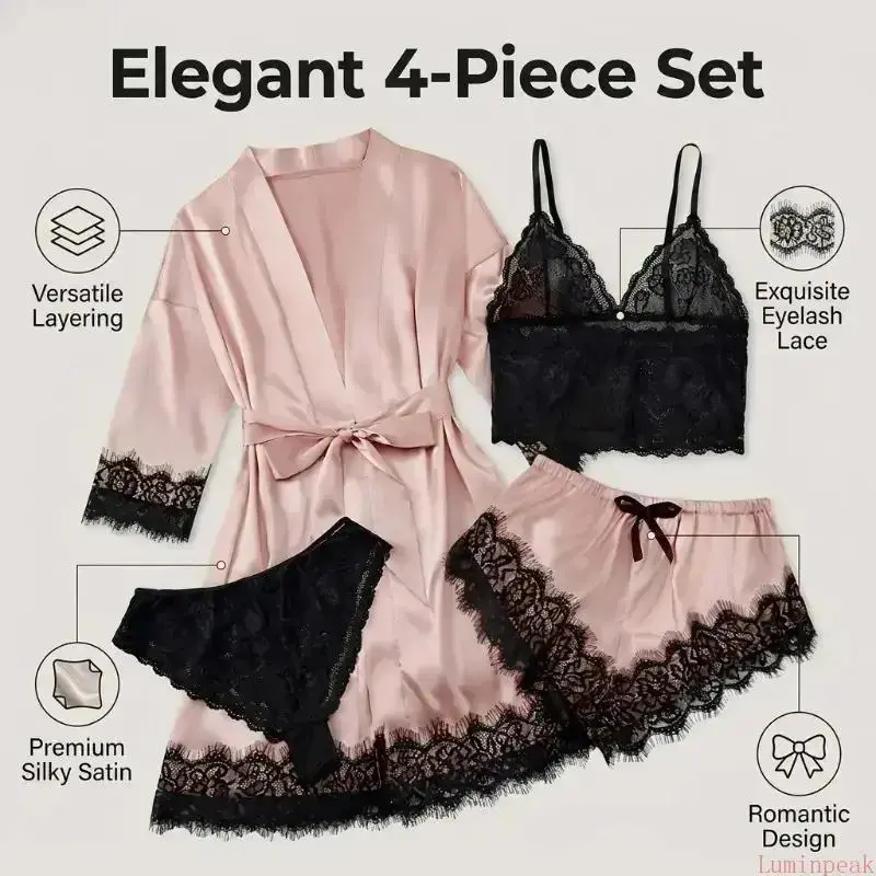 Women's 4-Piece Satin Pajama S - Luxury Gift Set ulasan dan harga