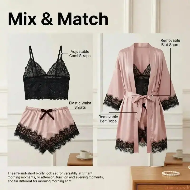 Women's 4-Piece Satin Pajama S - Luxury Gift Set ulasan dan harga