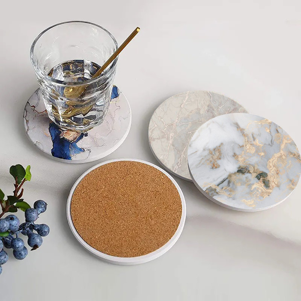 White Marble Coaster  Absorben - Marble Coaster Set ulasan dan harga