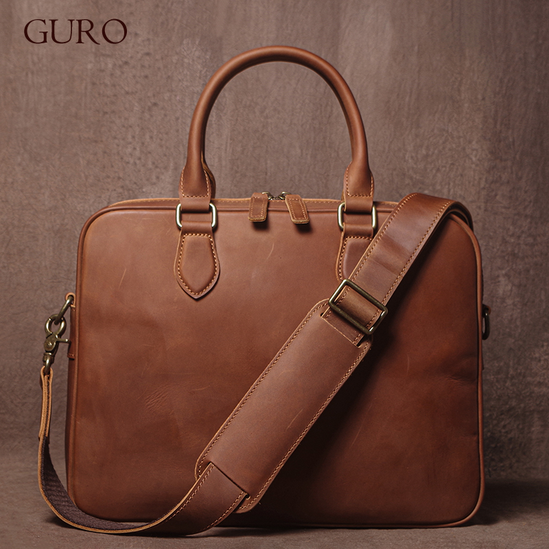 GURO Men Crazy Horse Cowhide B - Leather Briefcase ulasan dan harga