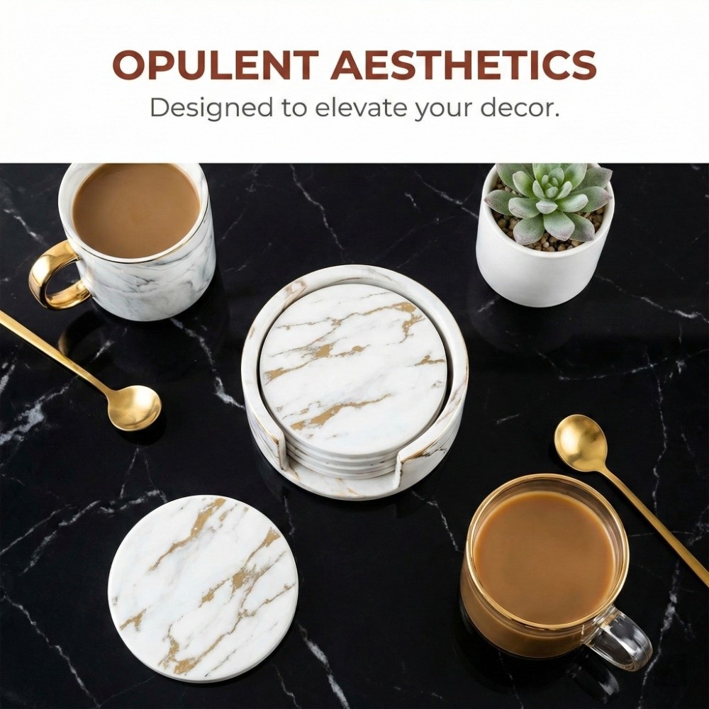 7Pcs Coaster Set PU Leather Co - Marble Coaster Set ulasan dan harga