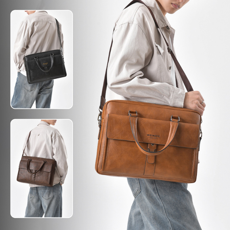 Vintage Dark Brown PU Leather  - Leather Briefcase ulasan dan harga