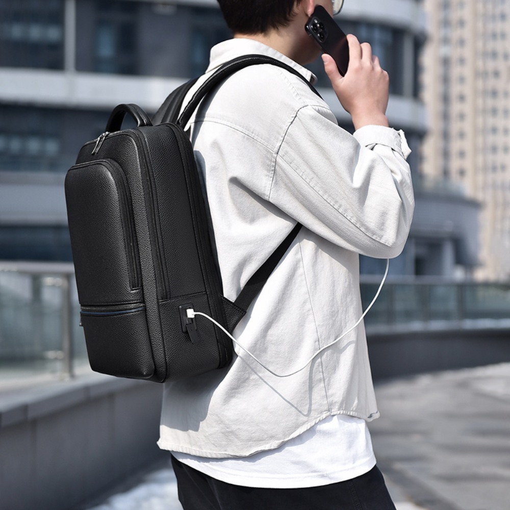 PU Leather Men's Backpack USB  - Leather Briefcase ulasan dan harga