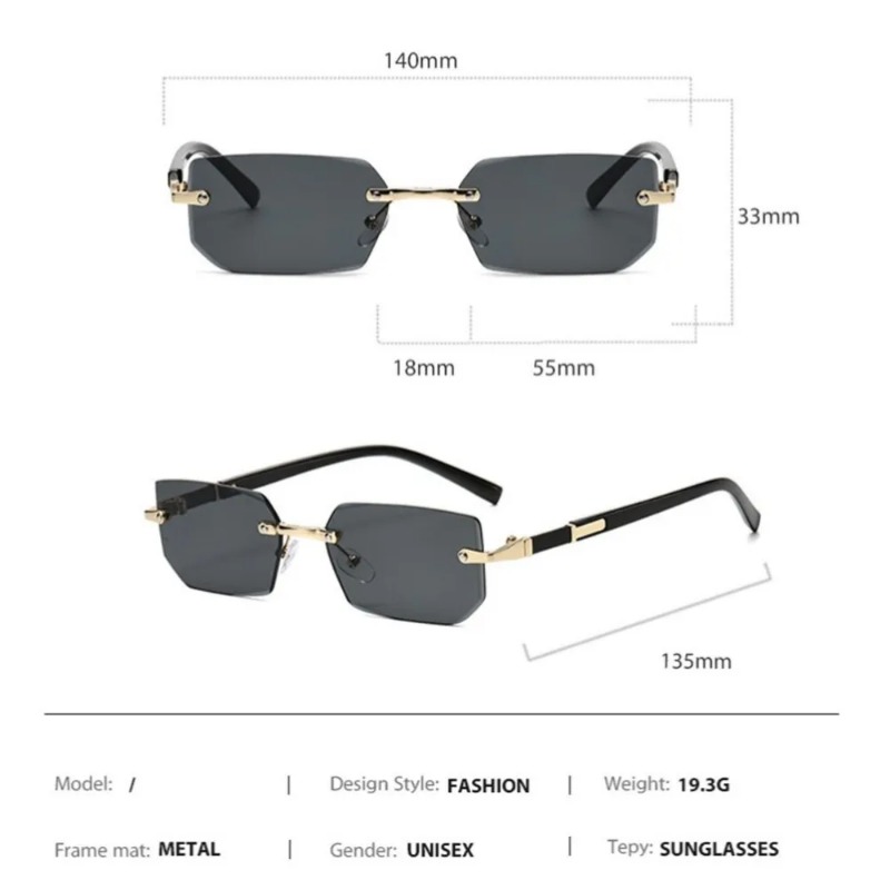 Rimless Cut Edge Rectangle Sun - Sunglasses Uv400 ulasan dan harga