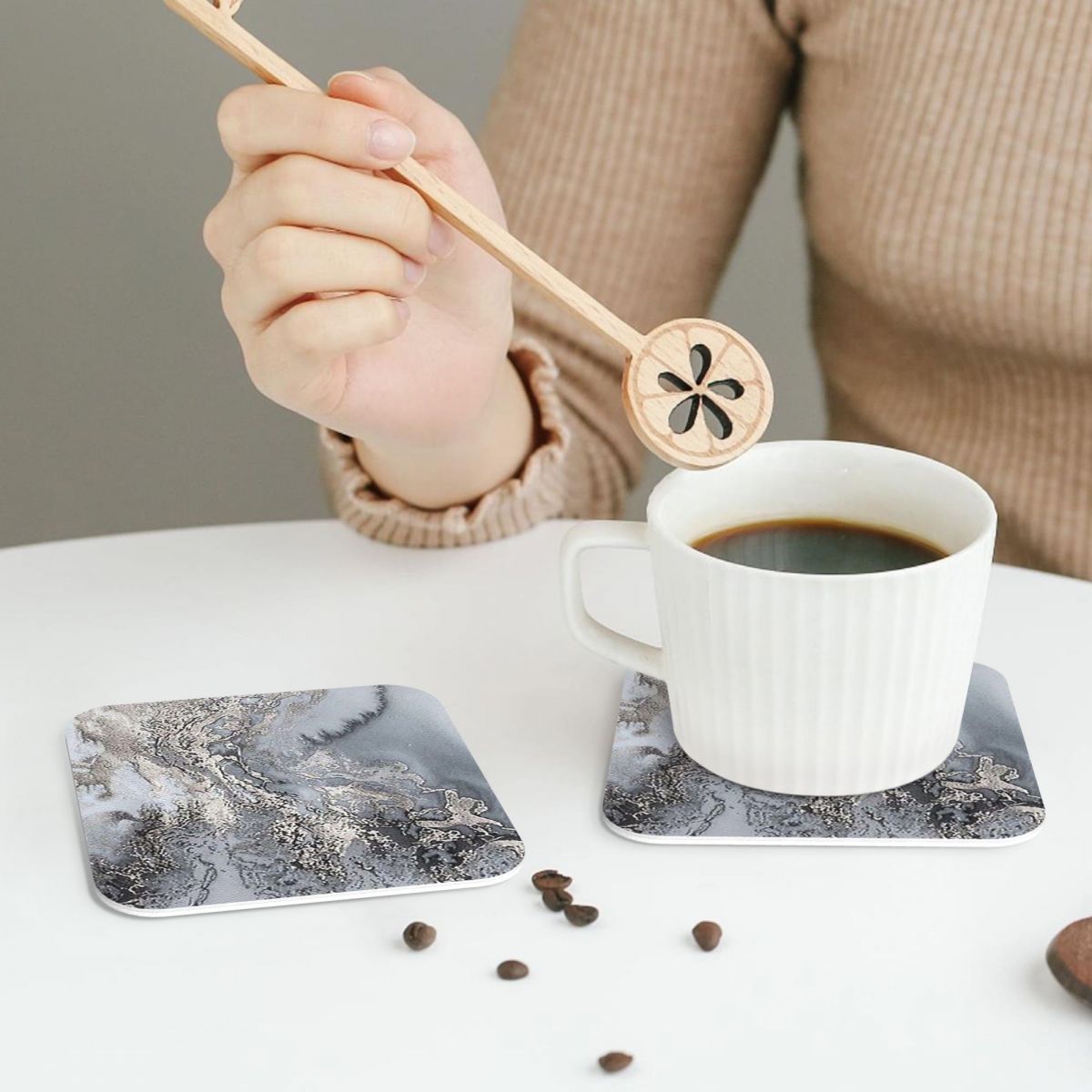 Grey And Silver Marbl Coasters - Marble Coaster Set ulasan dan harga