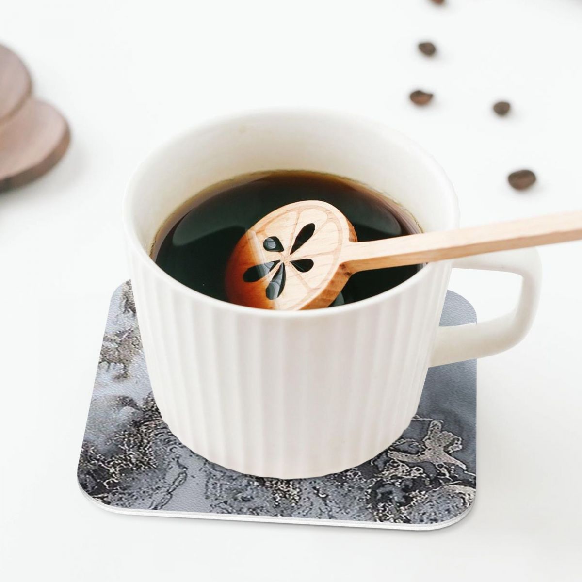 Grey And Silver Marbl Coasters - Marble Coaster Set ulasan dan harga