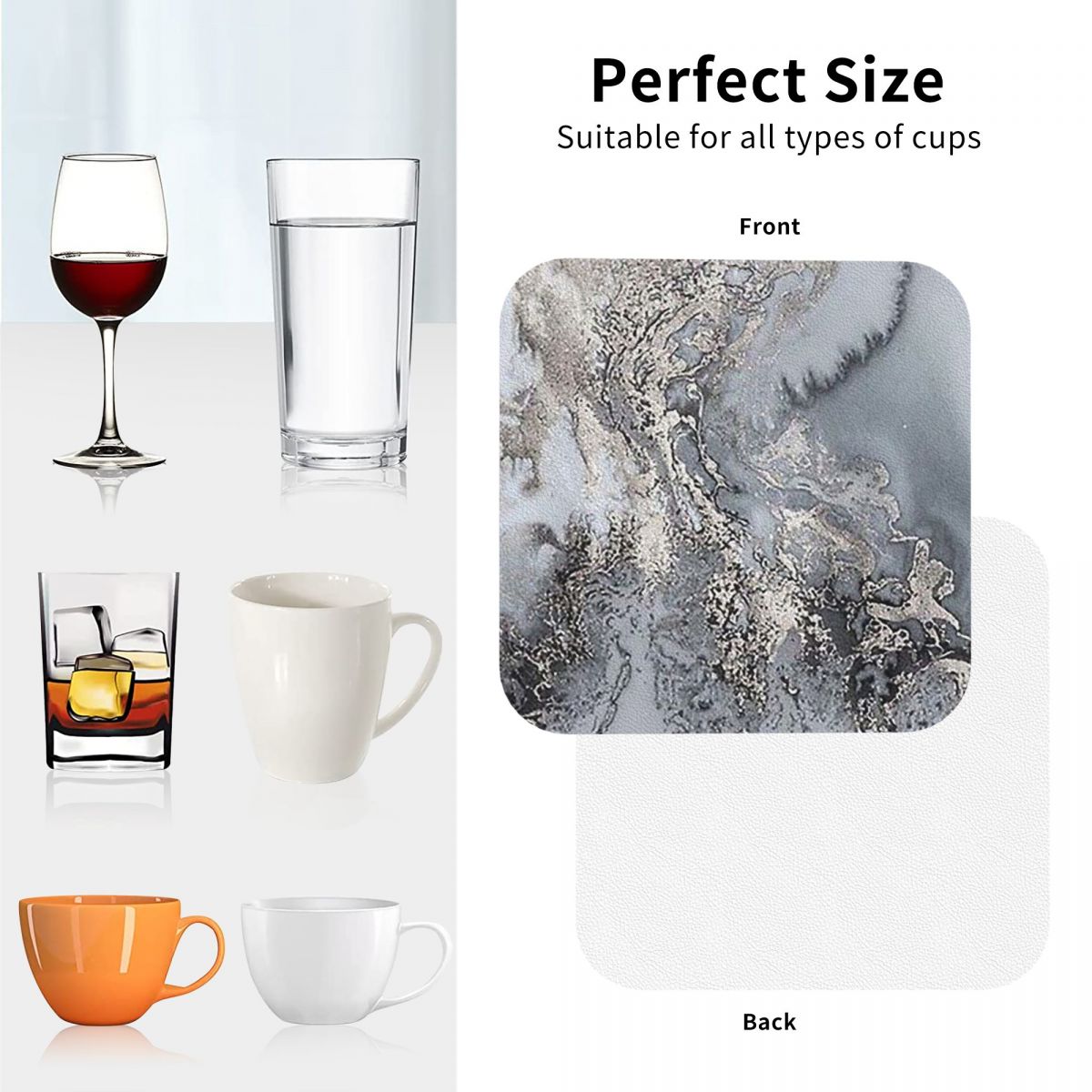 Grey And Silver Marbl Coasters - Marble Coaster Set ulasan dan harga